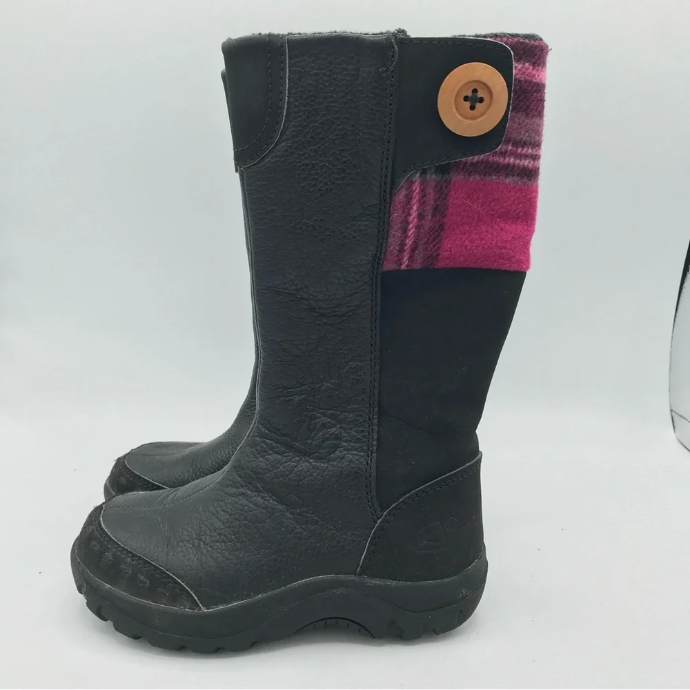 Keen Darby Boots Girls Black Pink Plaid Knee High Boots Sz 10 Leather Full‎ Zip